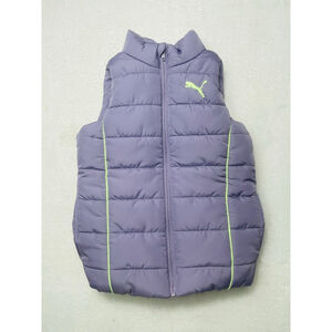 Girls PUMA Puffer Vest Size 5 Purple with Neon Green Logo